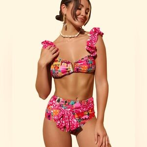 Brand New with Tags Sporlike Wild Vibrant Print Bikini Set Swimsuit Hot Pink